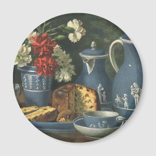 Vintage Afternoon Coffee Cake Tea and Flowers Magnet