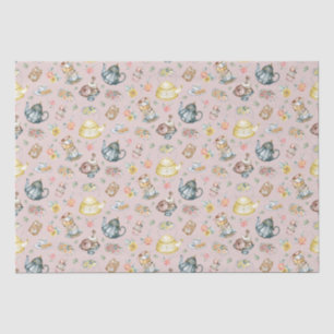 Vintage Afternoon Tea & Roses Pattern on Pink Tissue Paper