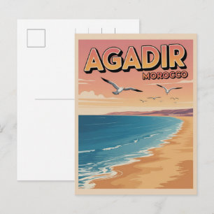 Vintage Agadir city beach morocco travel souvenirs Postcard