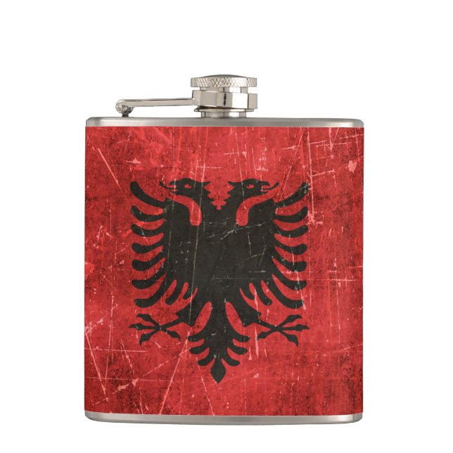 Vintage Aged and Scratched Flag of Albania Flask (Front)