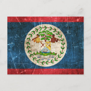 Vintage Aged and Scratched Flag of Belize Postcard