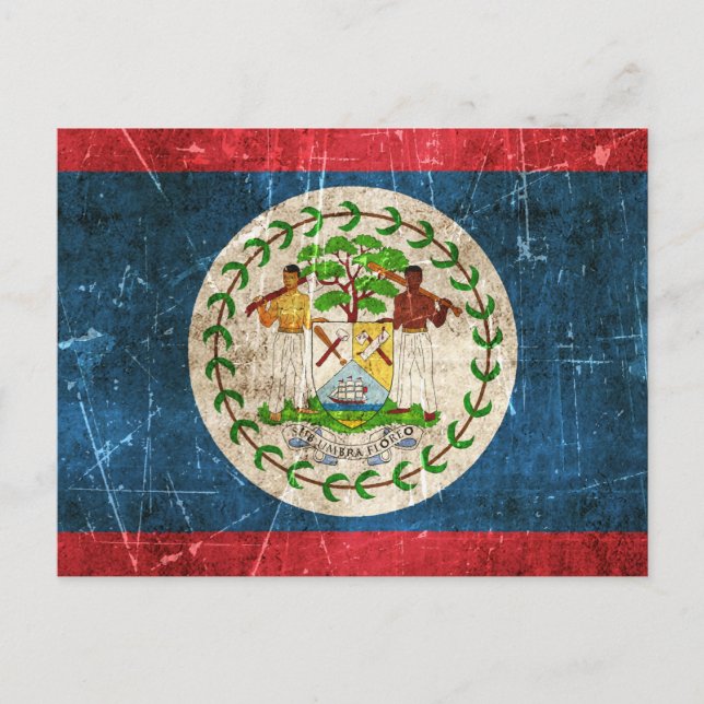 Vintage Aged and Scratched Flag of Belize Postcard (Front)
