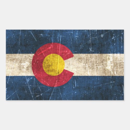 Vintage Aged and Scratched Flag of Colorado Rectangular Sticker