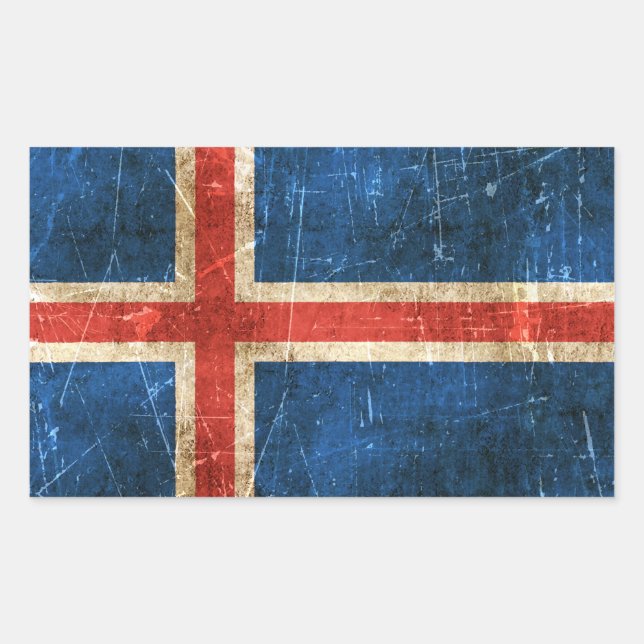 Vintage Aged and Scratched Flag of Iceland Rectangular Sticker (Front)