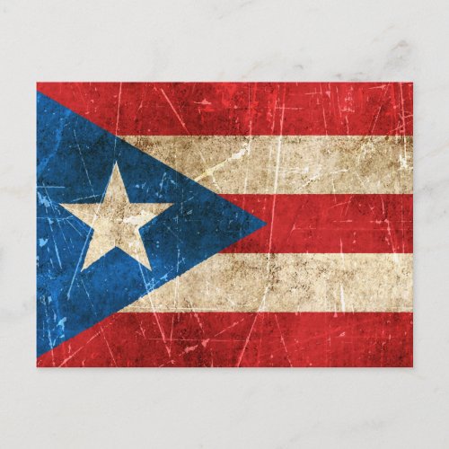 Vintage Aged and Scratched Flag of Puerto Rico Postcard