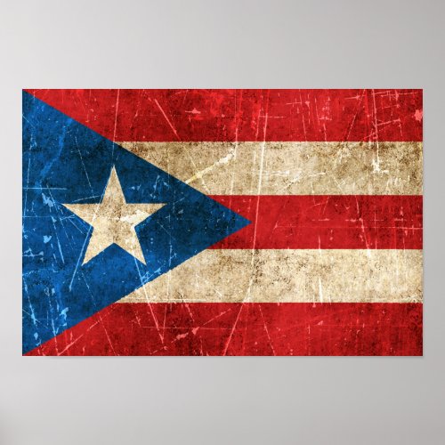 Vintage Aged and Scratched Flag of Puerto Rico Poster