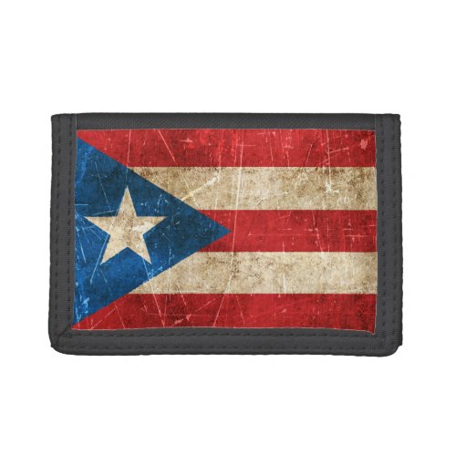 Vintage Aged and Scratched Flag of Puerto Rico Trifold Wallet