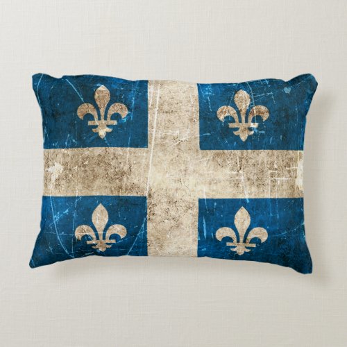 Vintage Aged and Scratched Flag of Quebec Decorative Pillow