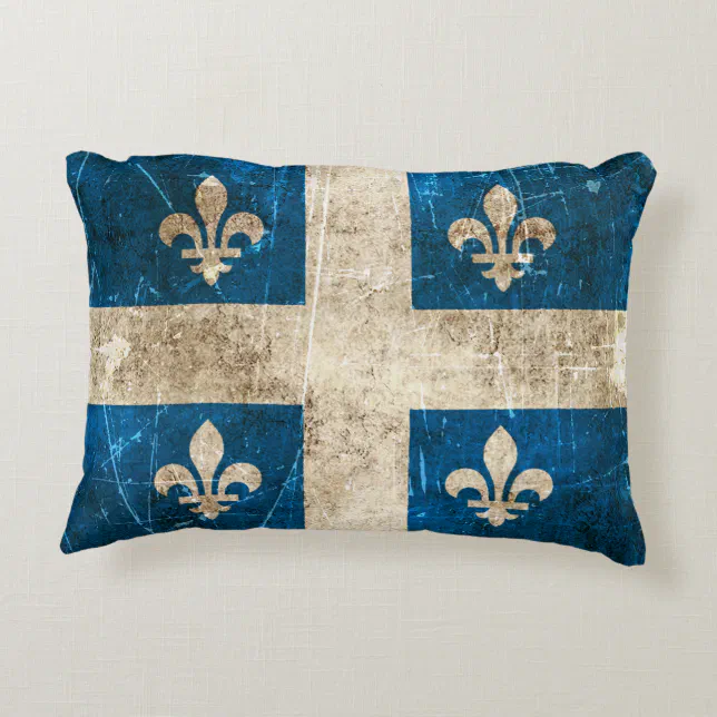 Quebec Flag Rug Vintage Aged and Scratched Flag of Quebec Decorative Pillow | Zazzle
