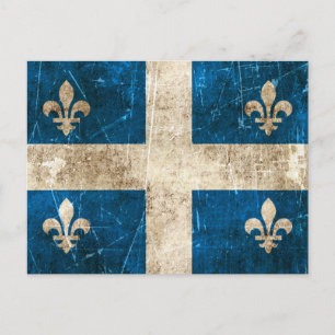 Vintage Aged and Scratched Flag of Quebec Postcard