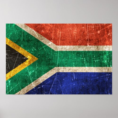 Vintage Aged and Scratched Flag of South Africa Poster