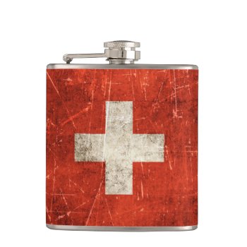 Vintage Aged And Scratched Flag Of Switzerland Hip Flask by UniqueFlags at Zazzle