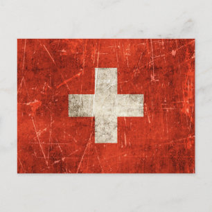 Vintage Aged and Scratched Flag of Switzerland Postcard