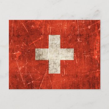 Vintage Aged And Scratched Flag Of Switzerland Postcard by UniqueFlags at Zazzle