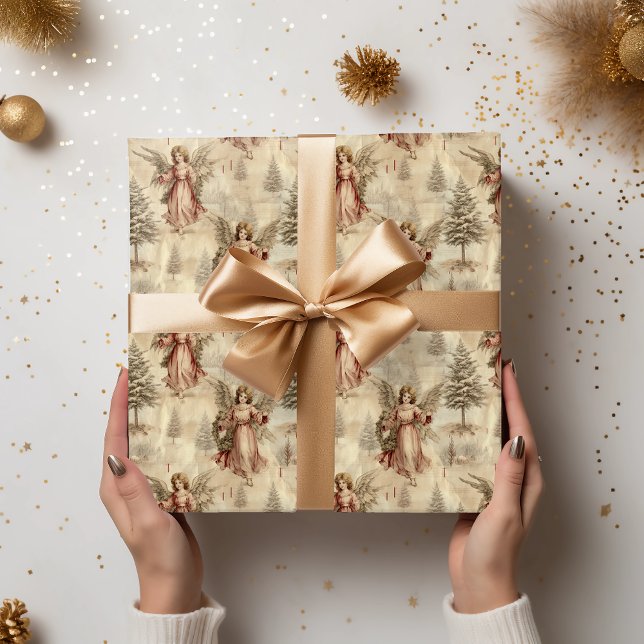 Vintage Aged Angle Christmas Pattern Wrapping Paper (Creator Uploaded)