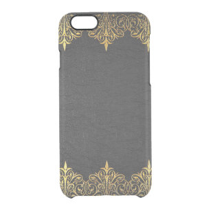 Vintage Aged Black Leather With Gold Lace Frame Clear iPhone 6/6S Case