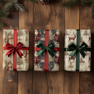Vintage Aged christmas Patterns Wrapping Paper Sheets