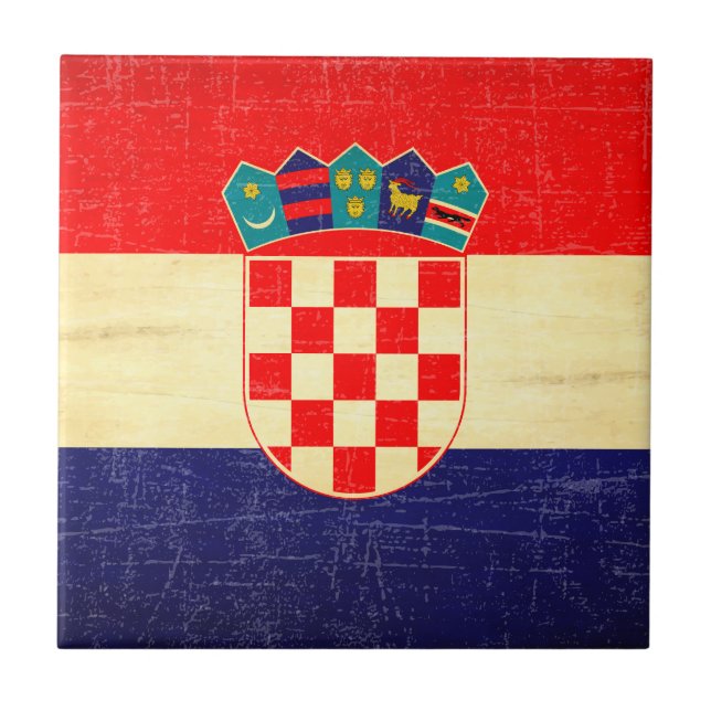 Vintage Aged Croatian Flag Ceramic Tile (Front)