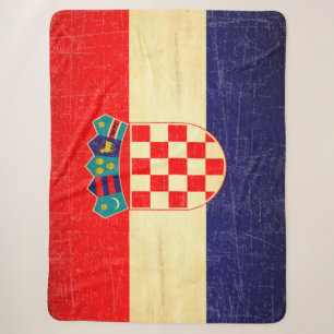 Vintage Aged Croatian Flag Sherpa Blanket