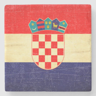 Vintage Aged Croatian Flag Stone Coaster