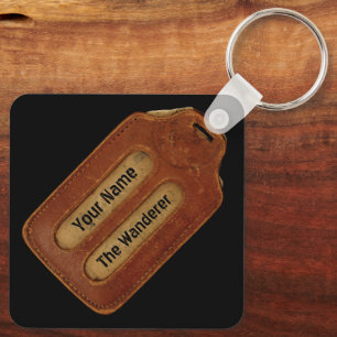 Vintage Aged Leather ID Tag Keychain