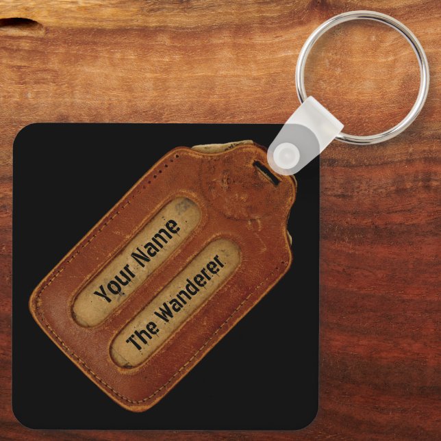 Vintage Aged Leather ID Tag Keychain (Back)