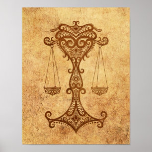 Vintage Aged Libra Zodiac Poster
