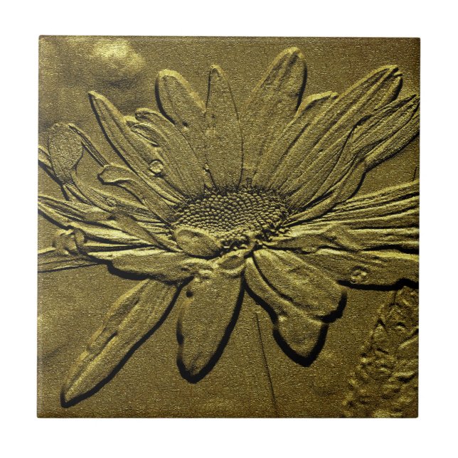Vintage Aged Look Daisy Floral Art Tile (Front)