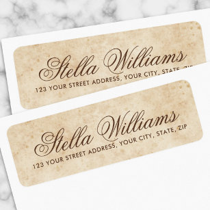 Vintage aged parchment calligraphy script address label