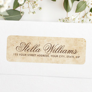 Vintage aged parchment calligraphy script address label