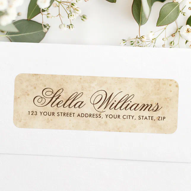 Vintage aged parchment calligraphy script address label | Zazzle