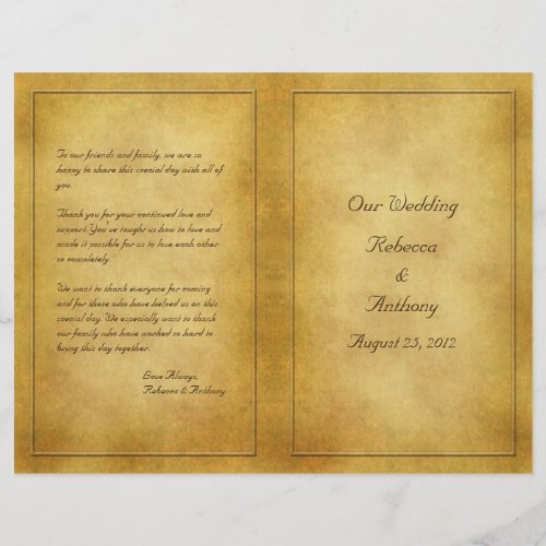 Vintage Aged Parchment Look Wedding Program