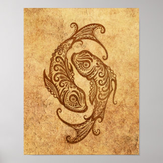 Vintage Aged Pisces Zodiac Poster