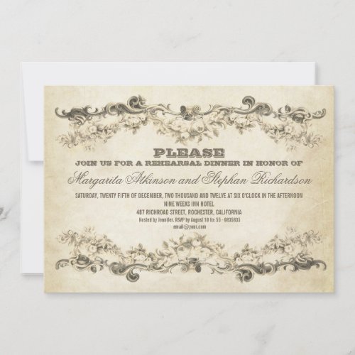 vintage aged rehearsal dinner invitations