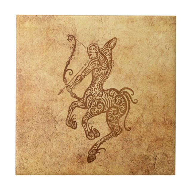 Vintage Aged Sagittarius Zodiac Tile (Front)