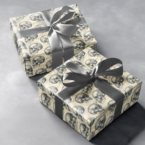 Vintage aged Skulls Halloween Goth Pattern Wrapping Paper