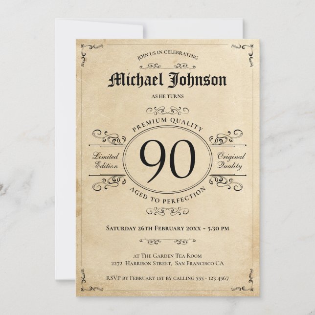 Vintage Aged to Perfection Birthday Elegant Rustic Invitation (Front)