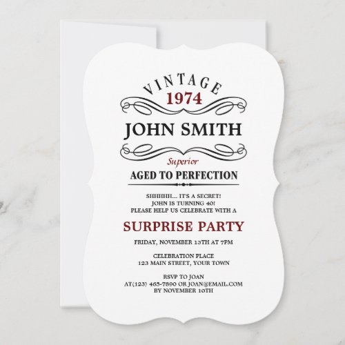 Vintage Aged to Perfection Funny Birthday Invite