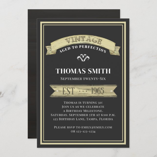 Vintage Aged to Perfection Modern Trendy Birthday Invitation (Front/Back)