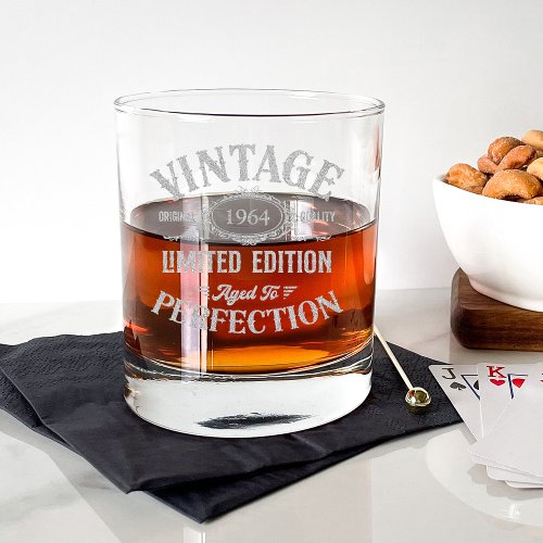 Vintage Aged to Perfection Whiskey Label Rocks Glass