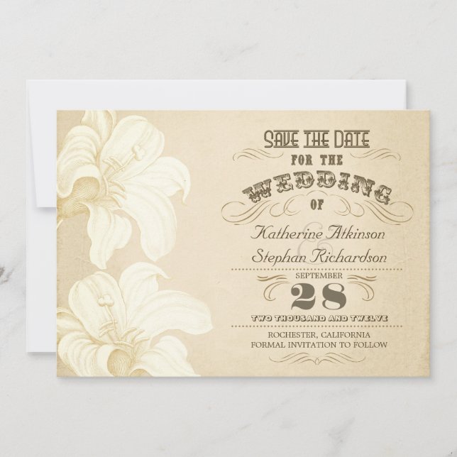 vintage aged typographic save the date (Front)