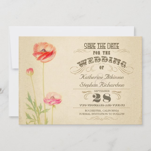 vintage aged typographic save the date (Front)