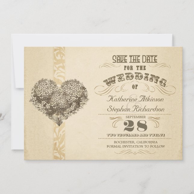 vintage aged typographic save the date (Front)