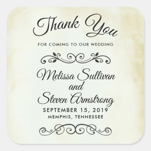 Vintage Aged Western Style Wedding Thank You Square Sticker