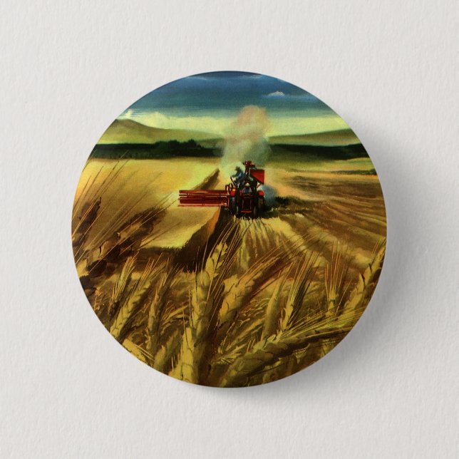 Vintage Agricultural Farm Business, Wheat Farming Pinback Button (Front)