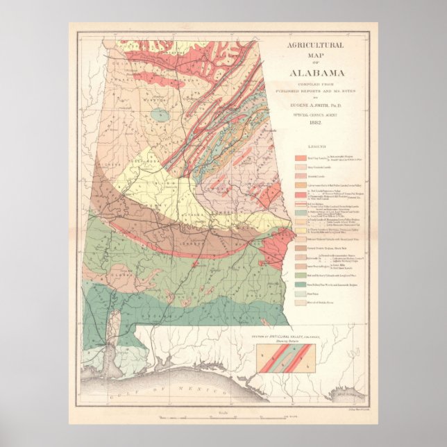 Vintage Agricultural Map of Alabama (1882) Poster (Front)