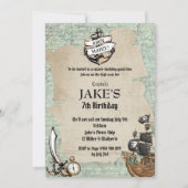 Vintage Ahoy Matey Pirate Birthday Party World Map Invitation (Front)