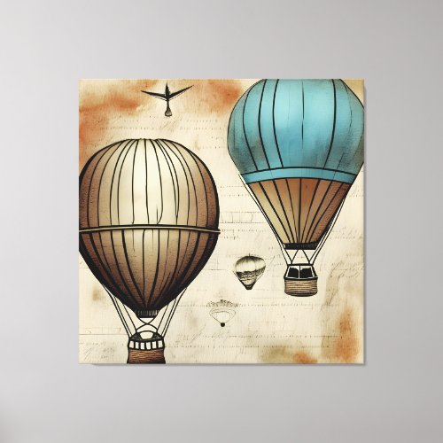 Vintage Air Balloons Pencil Sketch  Canvas Print