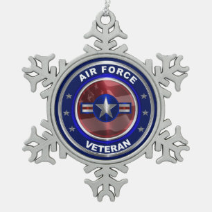 Vintage Air Force Veteran Keepsake Snowflake Pewter Christmas Ornament