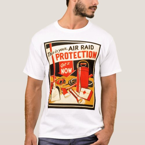 Vintage Air Raid Civil Defense Illustration T_Shirt